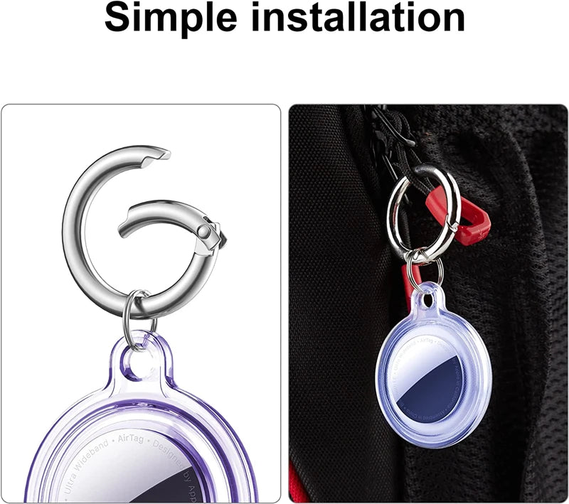 Waterproof Airtag Case simple installation with metal carabiner.