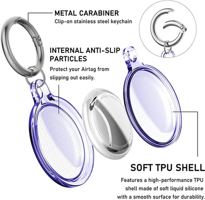 Waterproof Airtag with metal carabiner, internal anti-slip particles and tpu shell