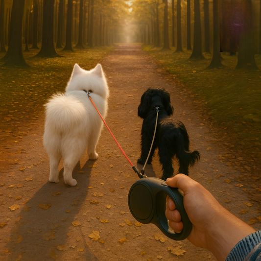 Dog Lead - Double, Retractable, With Lights - 2Tails